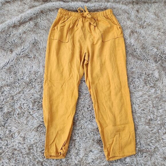 Heart Hips Mustard Yellow Cropped Ankle Length Linen Pants Size Medium - Picture 1 of 9